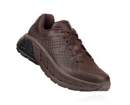 Hoka Gaviota Leather Trail - Tenis Caminhada Homem Cafes / Pretas | PT-AOFlzVN